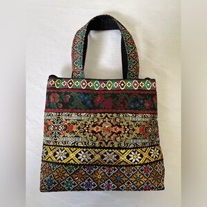 Y & S Mini Small Y2K Tote Bag Handbag Purse Embroidered Metallic Stripes Ethnic